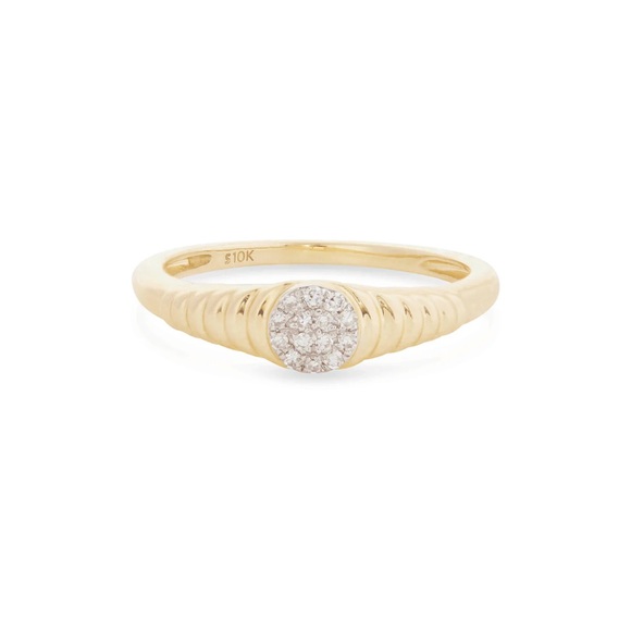 Stone and Strand 10K Solid yellow gold Pave Coin Pinky Signet Size 3 - Picture 8 of 15